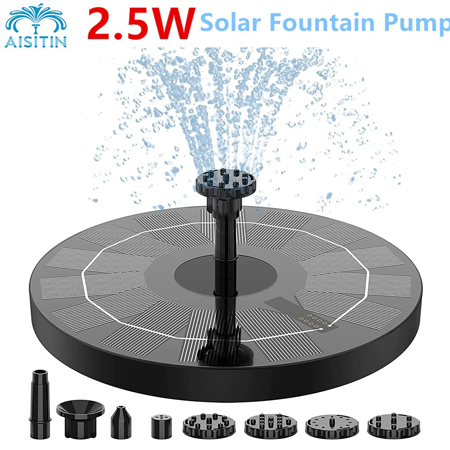 2.5W Solar Fountain Pump Solar Water Pump, AISITIN Floating Fountain with 6 Nozzles, for Bird Bath, Fish tank, Pond Indoor image